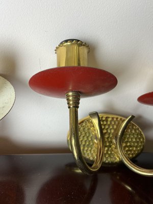 Brass and Colored Aluminum Wall Lamps, Italy, 1950s, Set of 2-YST-1780511