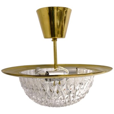 Brass and Crystal Ceiling Lamp by Tyringe Konsthantverk for Orrefors, Sweden,1960s-UYK-806921