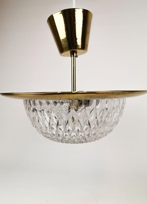 Brass and Crystal Ceiling Lamp by Tyringe Konsthantverk for Orrefors, Sweden,1960s-UYK-806921