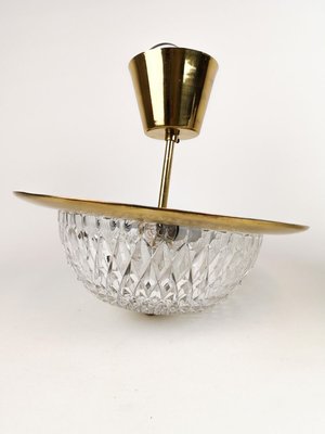 Brass and Crystal Ceiling Lamp by Tyringe Konsthantverk for Orrefors, Sweden,1960s-UYK-806921