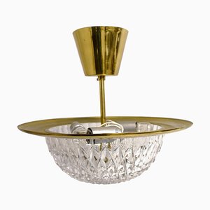 Brass and Crystal Ceiling Lamp by Tyringe Konsthantverk for Orrefors, Sweden,1960s-UYK-806921