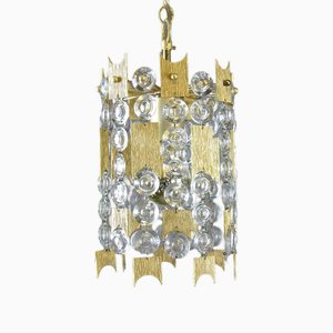 Brass and Crystal Ceiling Light attributed to Ernst Palme for Palwa-QUV-2021200