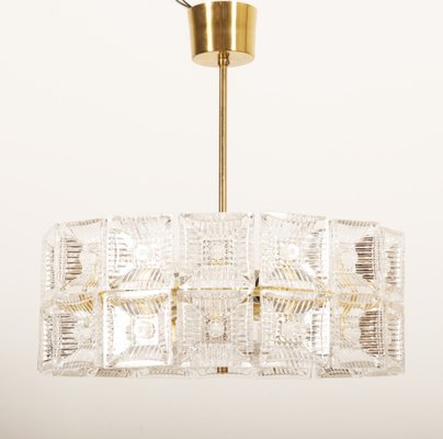 Brass and Crystal Chandelier by Carl Fagerlund for Orrefors, 1960s-AX-1737067