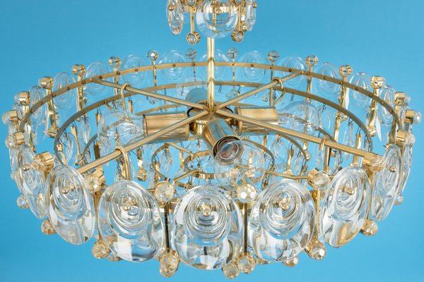 Brass and Crystal Chandelier by Sciolari for Palwa, Germany, 1970s-UGR-1085405