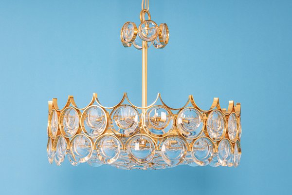 Brass and Crystal Chandelier by Sciolari for Palwa, Germany, 1970s-UGR-1085409