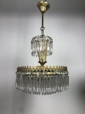 Brass and Crystal Chandelier Crown with 3 Lights, 1970s-RWZ-1146829