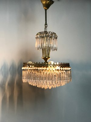 Brass and Crystal Chandelier Crown with 3 Lights, 1970s-RWZ-1146829