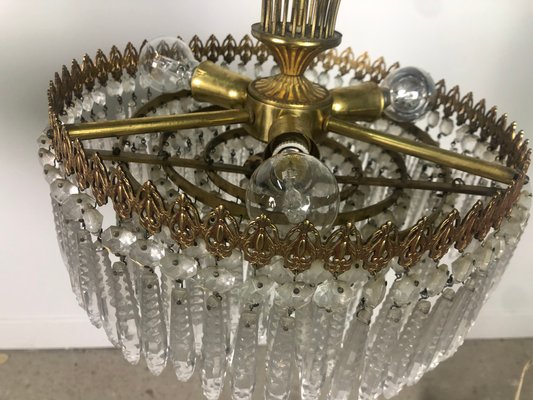 Brass and Crystal Chandelier Crown with 3 Lights, 1970s-RWZ-1146829