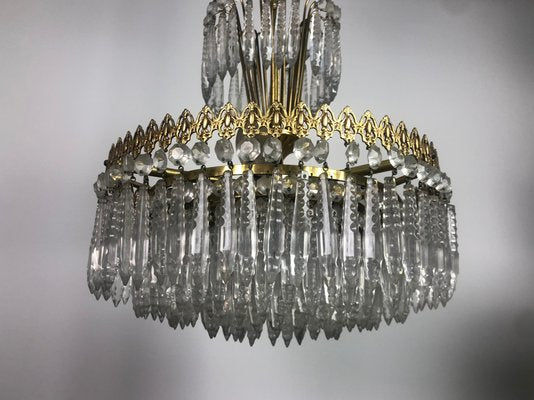 Brass and Crystal Chandelier Crown with 3 Lights, 1970s-RWZ-1146829