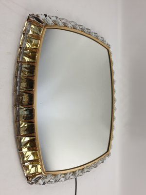 Brass and Crystal Glass Illuminated Mirror from Palwa, 1970s-RQL-541073