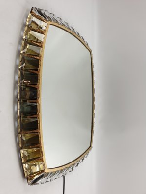 Brass and Crystal Glass Illuminated Mirror from Palwa, 1970s-RQL-541073