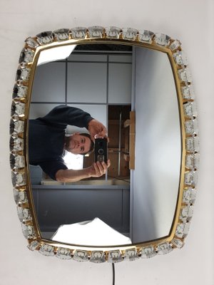 Brass and Crystal Glass Illuminated Mirror from Palwa, 1970s-RQL-541073