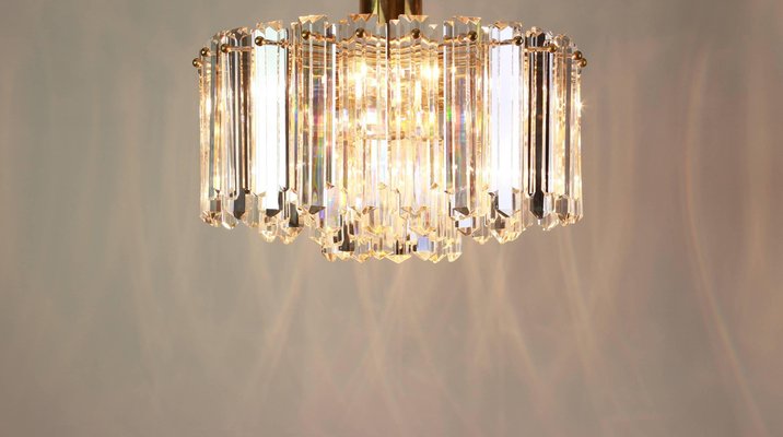 Brass and Crystal Glass Light Fixture Floria from Kalmar, Austria, 1970s-UGR-1085946