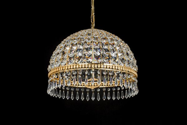 Brass and Crystal Pendant Light, from Palwa, Germany, 1970s-UGR-1085395