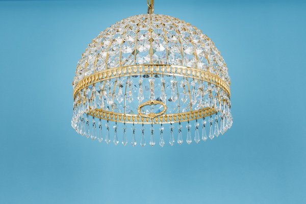 Brass and Crystal Pendant Light, from Palwa, Germany, 1970s-UGR-1085395