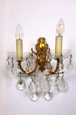 Brass and Crystal Wall Lamps from Palwa, 1960s, Set of 2-NGU-1780485