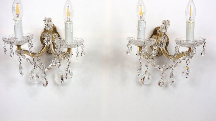 Brass and Crystal Wall Lamps from Palwa, 1960s, Set of 2-NGU-1780486