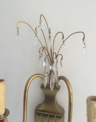 Brass and Crystals Wall Lights, 1940s, Set of 2-BA-1365738