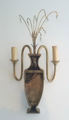 Brass and Crystals Wall Lights, 1940s, Set of 2-BA-1365738