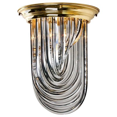 Brass and Curve Glass Flush Mount with Black Stripe from Venini, 1960s-VDW-753521