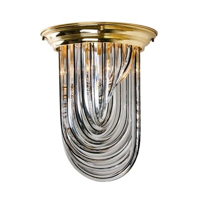 Brass and Curve Glass Flush Mount with Black Stripe from Venini, 1960s-VDW-753521