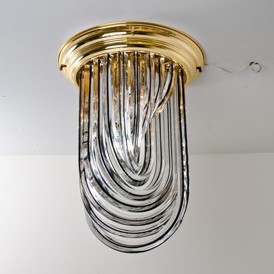 Brass and Curve Glass Flush Mount with Black Stripe from Venini, 1960s-VDW-753521