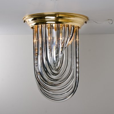 Brass and Curve Glass Flush Mount with Black Stripe from Venini, 1960s-VDW-753521