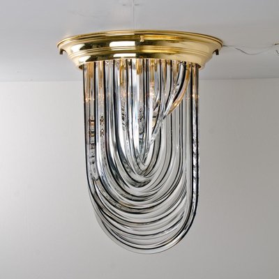 Brass and Curve Glass Flush Mount with Black Stripe from Venini, 1960s-VDW-753521