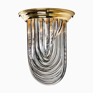 Brass and Curve Glass Flush Mount with Black Stripe from Venini, 1960s-VDW-753521