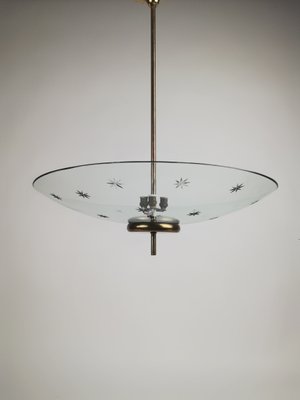 Brass and Curved Glass Pendant Lamp in the style of Pietro Chiesa for Fontana Arte, 1940s-UIW-1422618