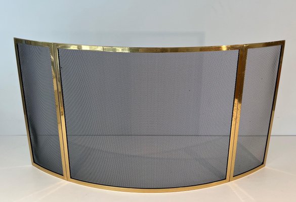 Brass and Curved Wire Fireguard, 1970s-BA-1784733