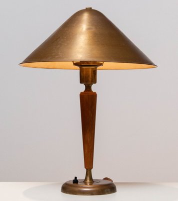 Brass and Elm Table Lamp in the style of Harald Elof Notini for Böhlmarks, 1940s-JE-1369438