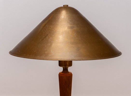 Brass and Elm Table Lamp in the style of Harald Elof Notini for Böhlmarks, 1940s-JE-1369438