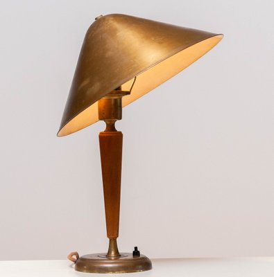 Brass and Elm Table Lamp in the style of Harald Elof Notini for Böhlmarks, 1940s-JE-1369438