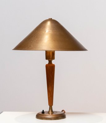 Brass and Elm Table Lamp in the style of Harald Elof Notini for Böhlmarks, 1940s-JE-1369438