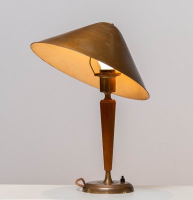 Brass and Elm Table Lamp in the style of Harald Elof Notini for Böhlmarks, 1940s-JE-1369438