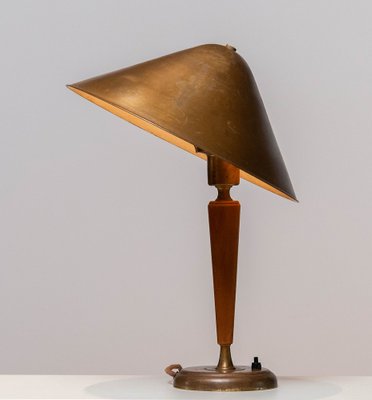 Brass and Elm Table Lamp in the style of Harald Elof Notini for Böhlmarks, 1940s-JE-1369438