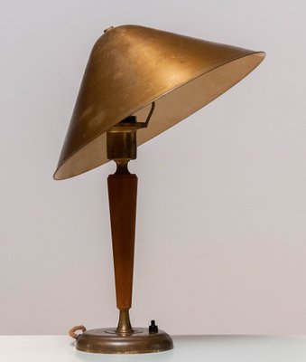 Brass and Elm Table Lamp in the style of Harald Elof Notini for Böhlmarks, 1940s-JE-1369438