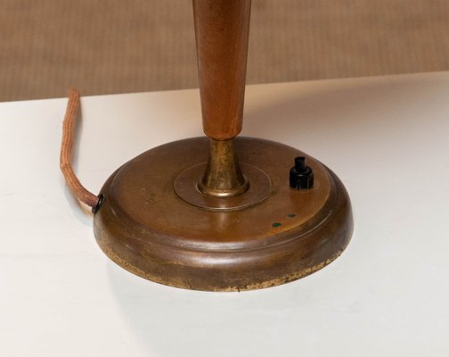 Brass and Elm Table Lamp in the style of Harald Elof Notini for Böhlmarks, 1940s-JE-1369438