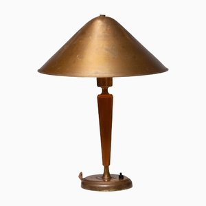 Brass and Elm Table Lamp in the style of Harald Elof Notini for Böhlmarks, 1940s-JE-1369438