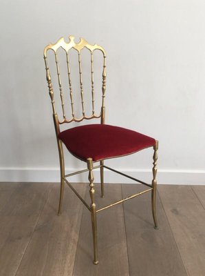 Brass and Fabric Chair from Chiavari, 1940s-BA-658526