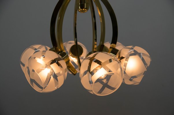 Brass and Glass 6-Light Chandelier, 1980s-TZ-1042484