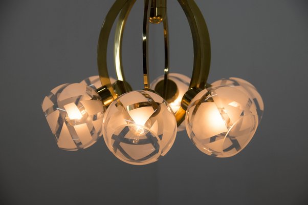 Brass and Glass 6-Light Chandelier, 1980s-TZ-1042484