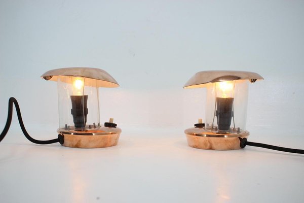 Brass and Glass Bauhaus Table Lamps, 1940s, Set of 2-TZ-891676