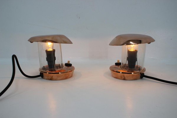 Brass and Glass Bauhaus Table Lamps, 1940s, Set of 2-TZ-891676