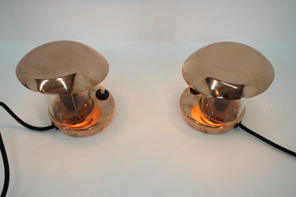 Brass and Glass Bauhaus Table Lamps, 1940s, Set of 2-TZ-891676