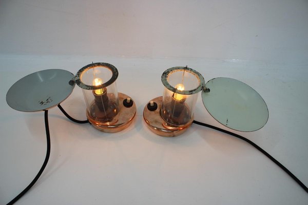 Brass and Glass Bauhaus Table Lamps, 1940s, Set of 2-TZ-891676