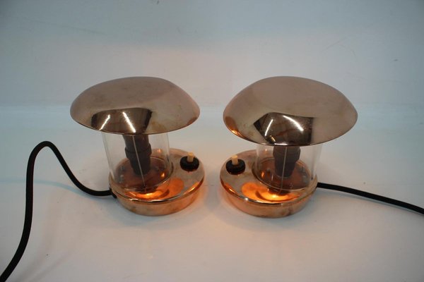 Brass and Glass Bauhaus Table Lamps, 1940s, Set of 2-TZ-891676