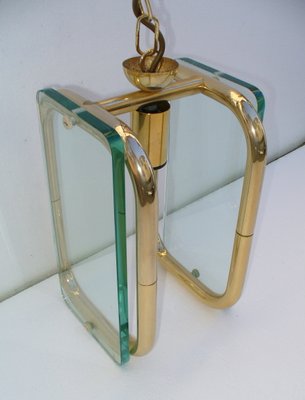 Brass and Glass Ceiling Lamp, 1940s-EI-24101