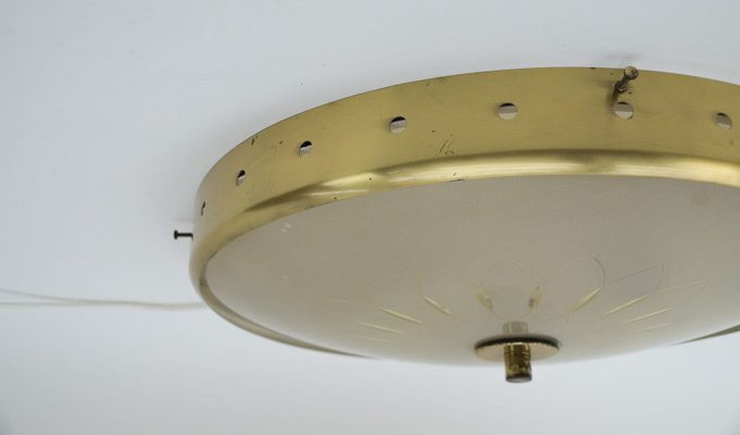 Brass and Glass Ceiling Lamp, Italy, 1950s-KQB-1060899